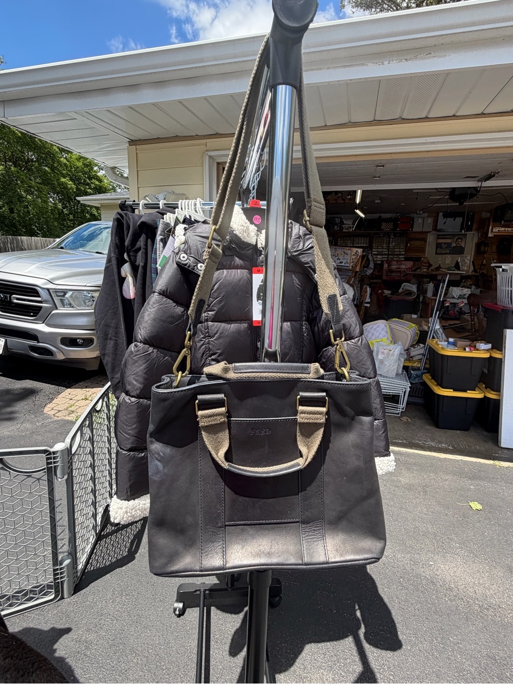 FEED leather purse with canvas straps